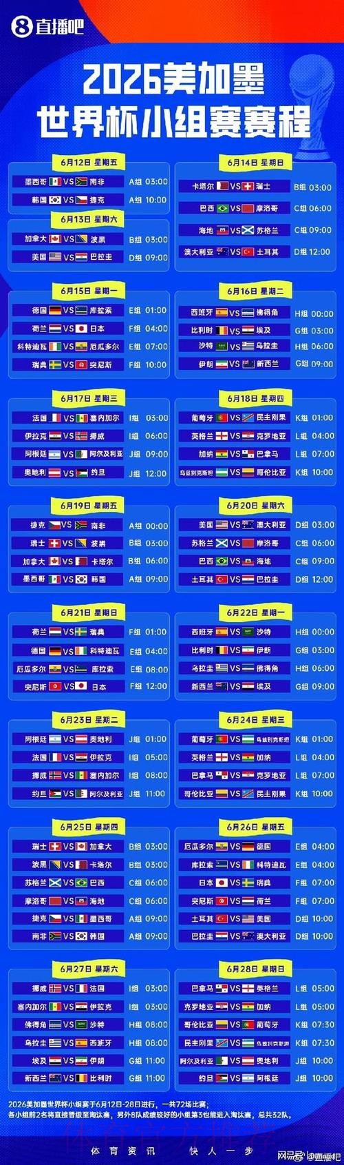 2026世界杯小组赛赛程今日完整安排官网入口